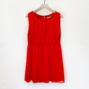 Alice + Olivia Josie 100% Silk Pleated Keyhole Mini Dress Cherry Red Large